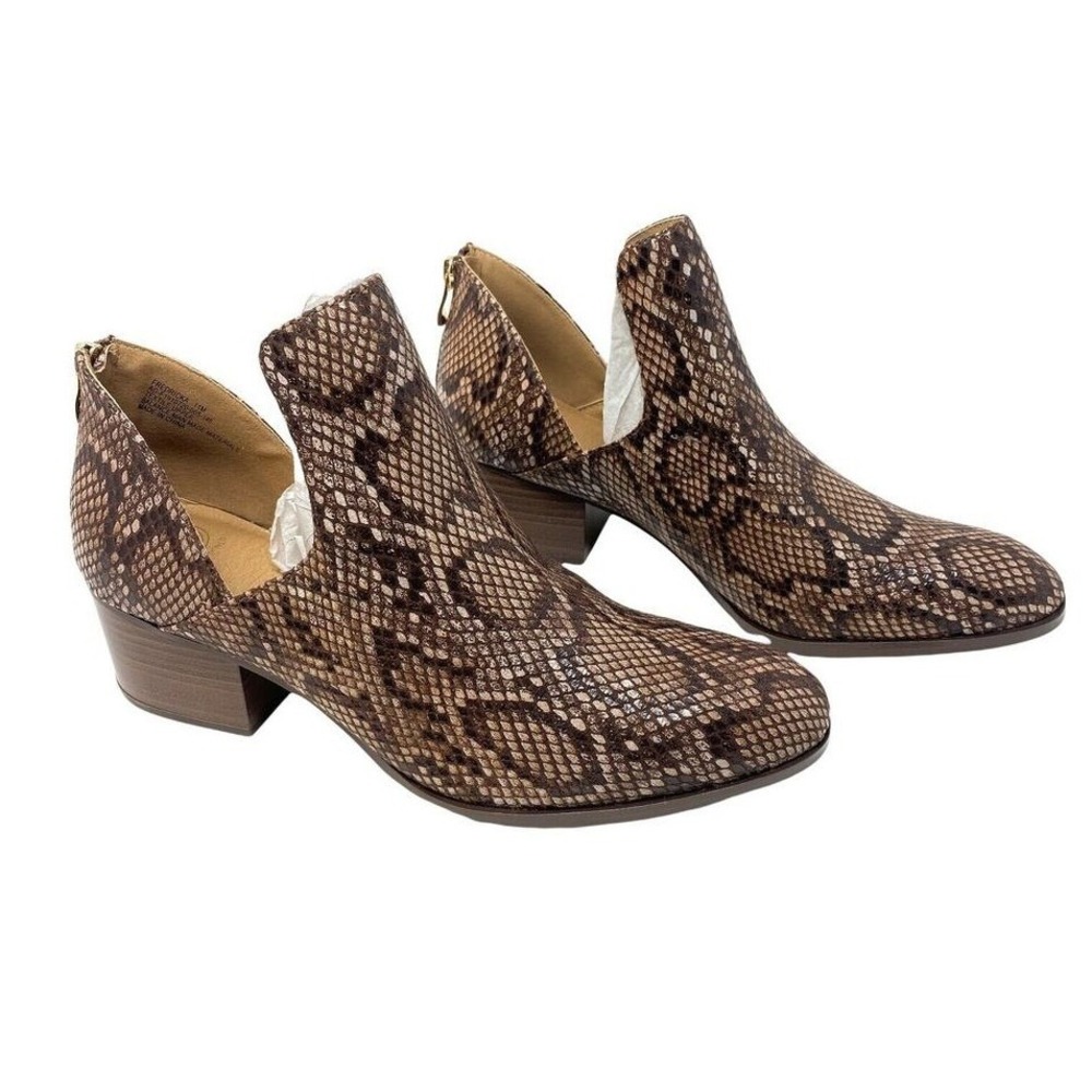 New Directions Women's Fredricka Ankle Booties 11M Brown Snakeskin Zipper New